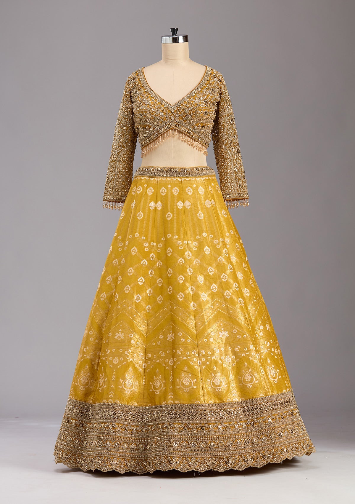 Mustard Cording Banarasi Readymade Lehenga