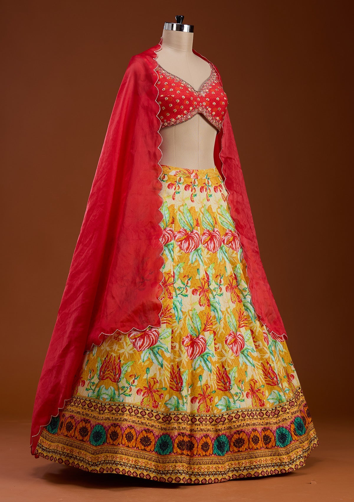Mustard Cutdana Raw Silk Readymade Lehenga