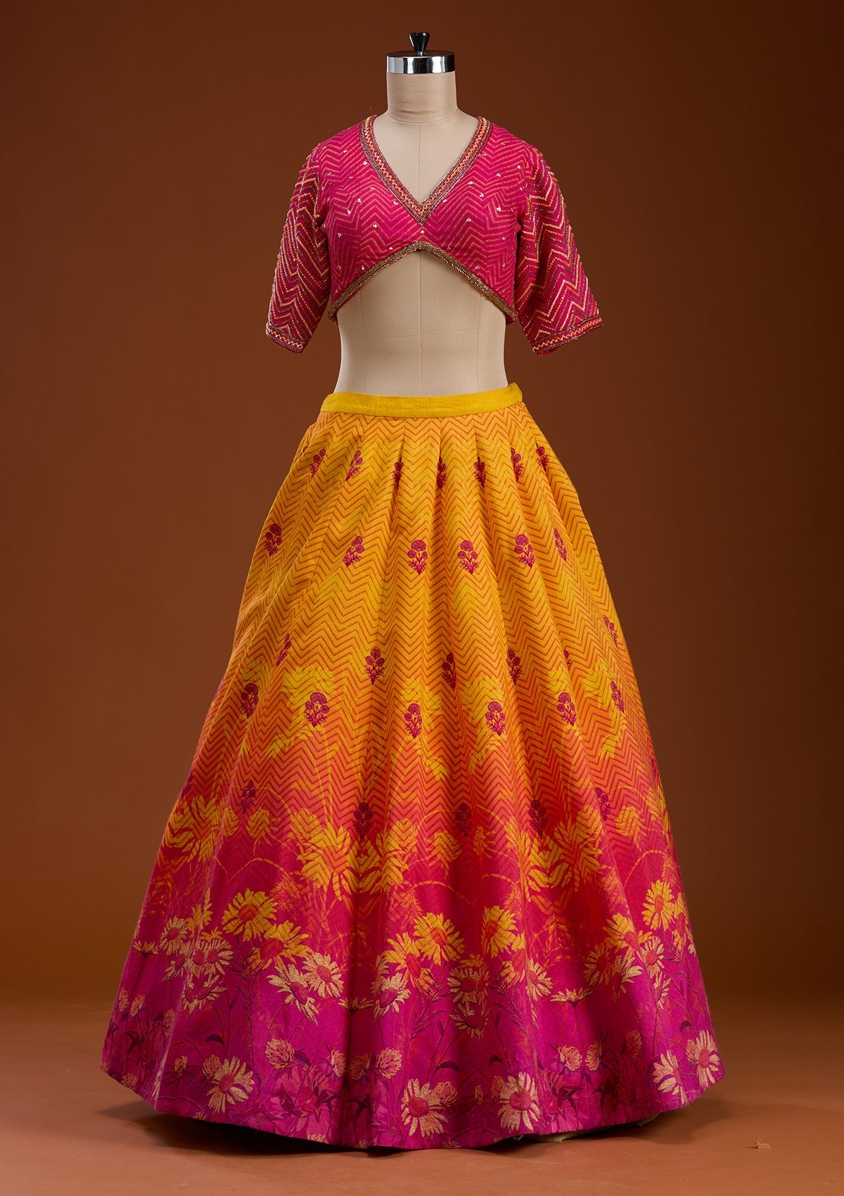 Mustard Cutdana Raw Silk Readymade Lehenga