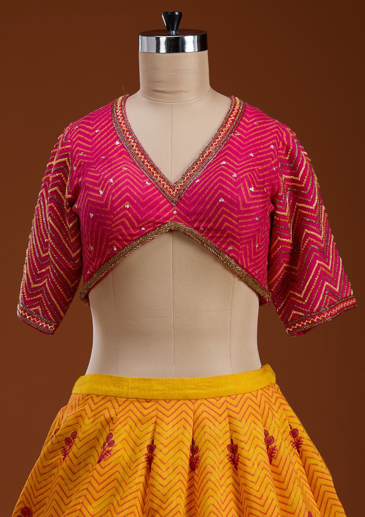 Mustard Cutdana Raw Silk Readymade Lehenga