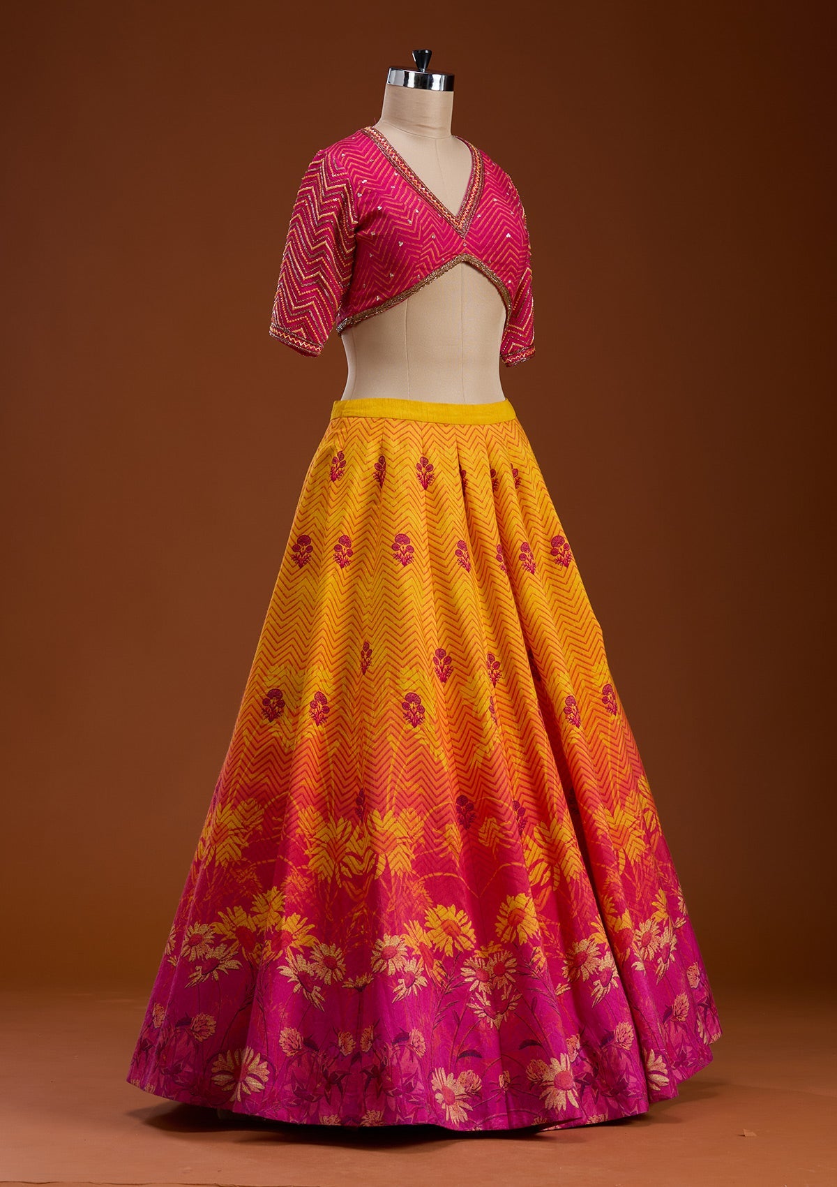 Mustard Cutdana Raw Silk Readymade Lehenga