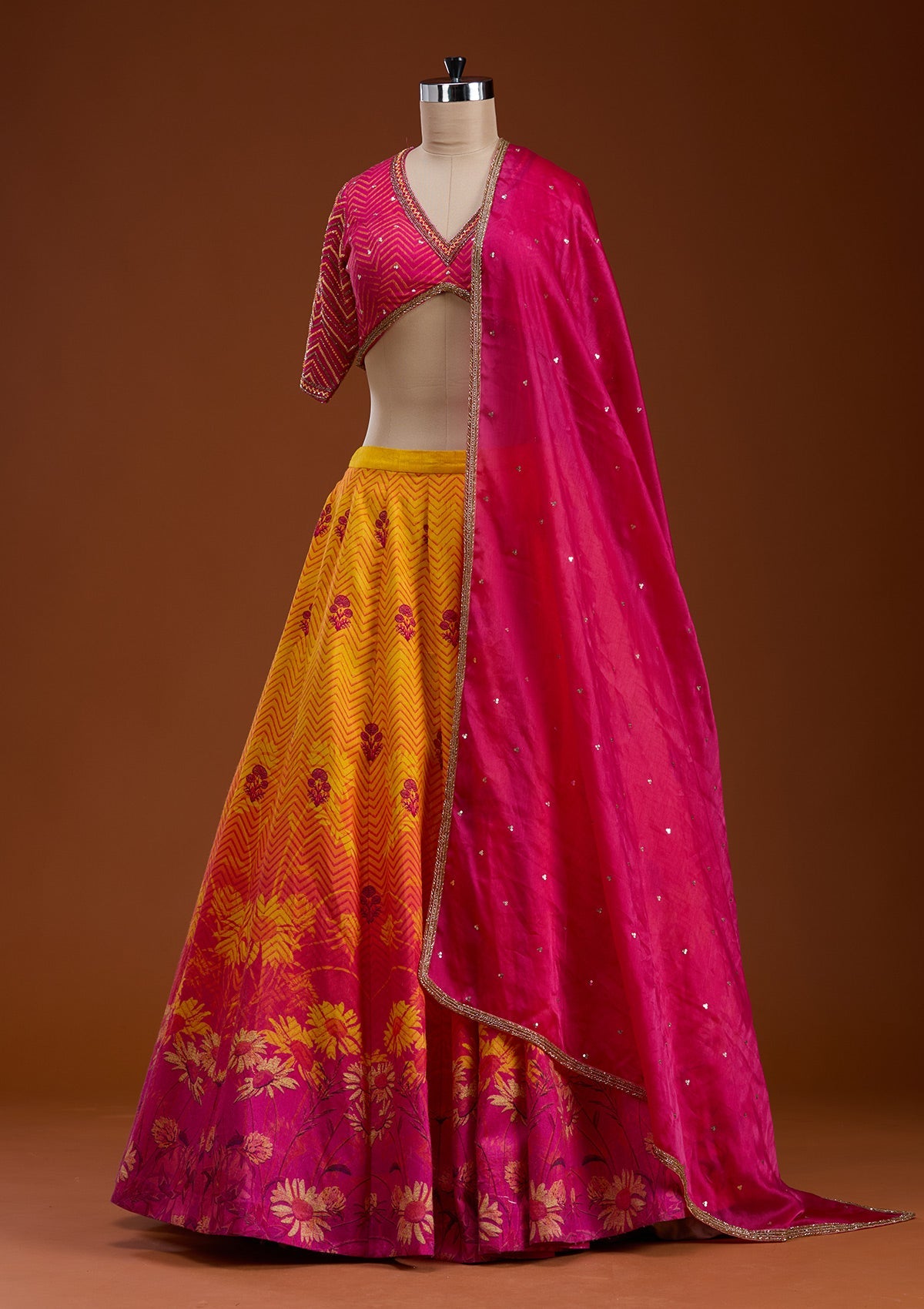 Mustard Cutdana Raw Silk Readymade Lehenga